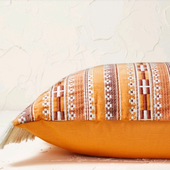 OPALHOUSE X JUNGALOW Velvet Embroidered Striped Lumbar Throw Pillow Rust - Picture 3 of 7